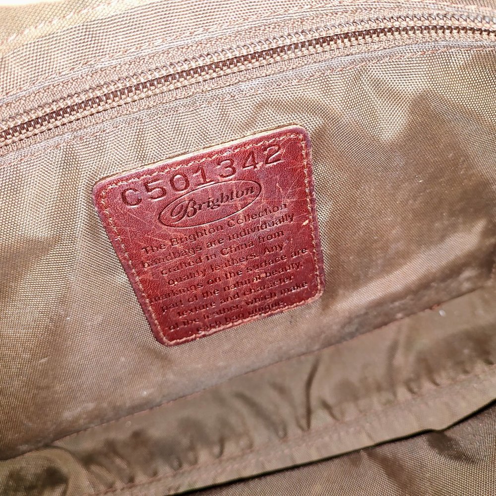 Brighton shoulder bag, brown weave with embossed panel, silver accents13X8" - Picture 15 of 15